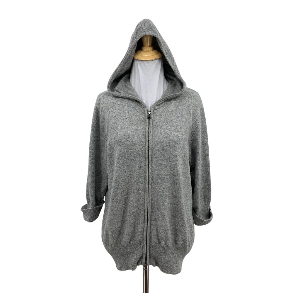 Sundance Hoodie Womens XL Extra Large Gray Angora Wool Blend Zip Big Peace Logo